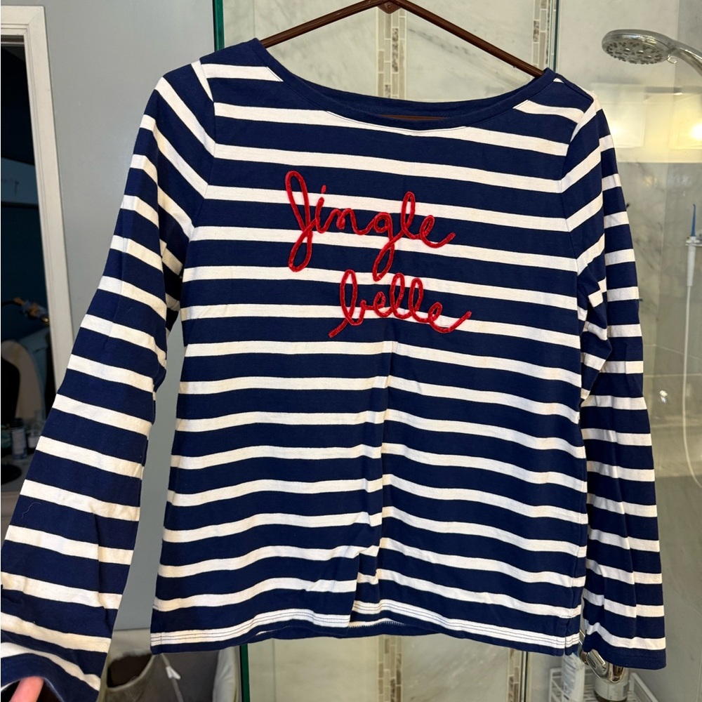 Talbots Navy and White Striped Jingle Belle Shirt- size small great condition